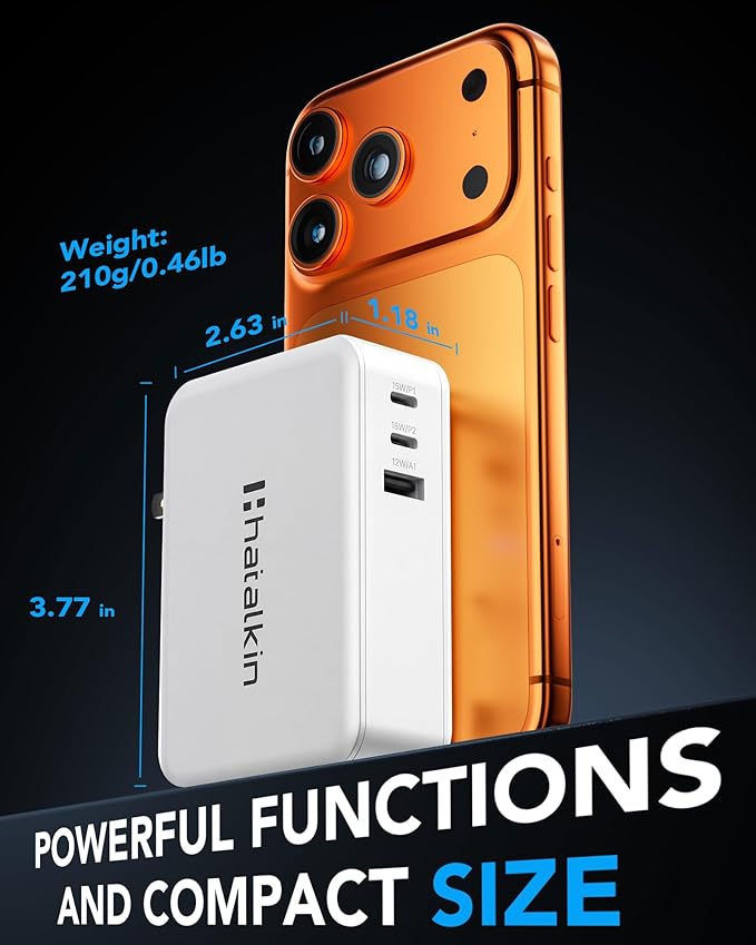 65W for MacBook Pro Charger,5-in-1 Retractable Wall Charger Plug for iPhone 17, Dual 3.94 ft PD USB C Cable&3 Ports, Fast Charging Block for Mac Book Pro/Air, M1 M2 M3 M4, iPad Pro,Galaxy,Pixel