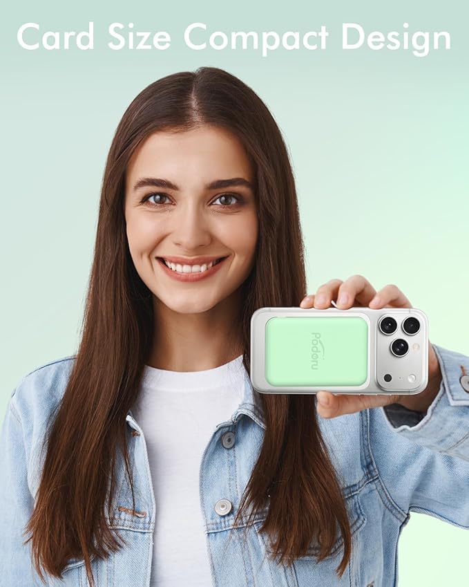 podoru for Magsafe Battery Pack, 5000mAh Magnetic Power Bank with Type-C Cable 20W PD Fast Charging Lighting Input Wireless Portable Charger for iPhone 17/16/15/14/13/12/ All Series-Green