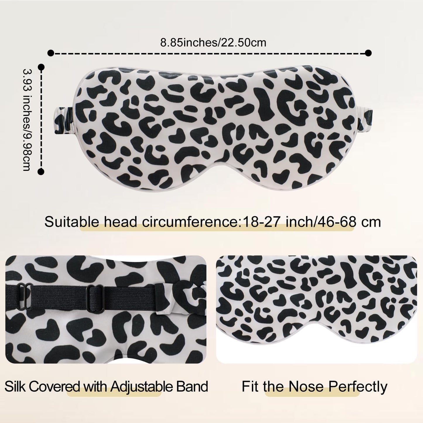 ZIMASILK Adjustable 100% 22 Momme Mulberry Silk Sleep Mask for Sleeping, Filled with Premium Mulberry Silk, Softest & Breathable Eye Sleeping Mask (Leopard - Black White)