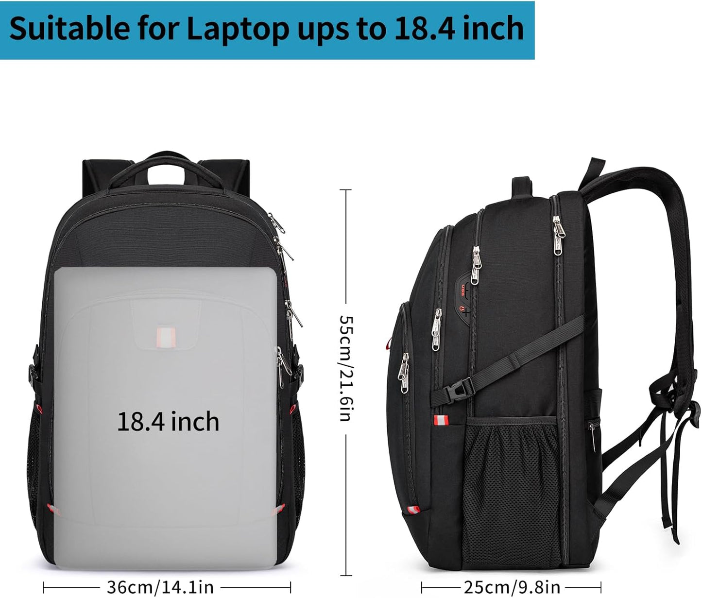 Travel Laptop Backpack, 18.4 inch Extra Large Backpack for Men and Women, 45L Capacity Business Computer Back Pack (Black, 18.4 Inch)