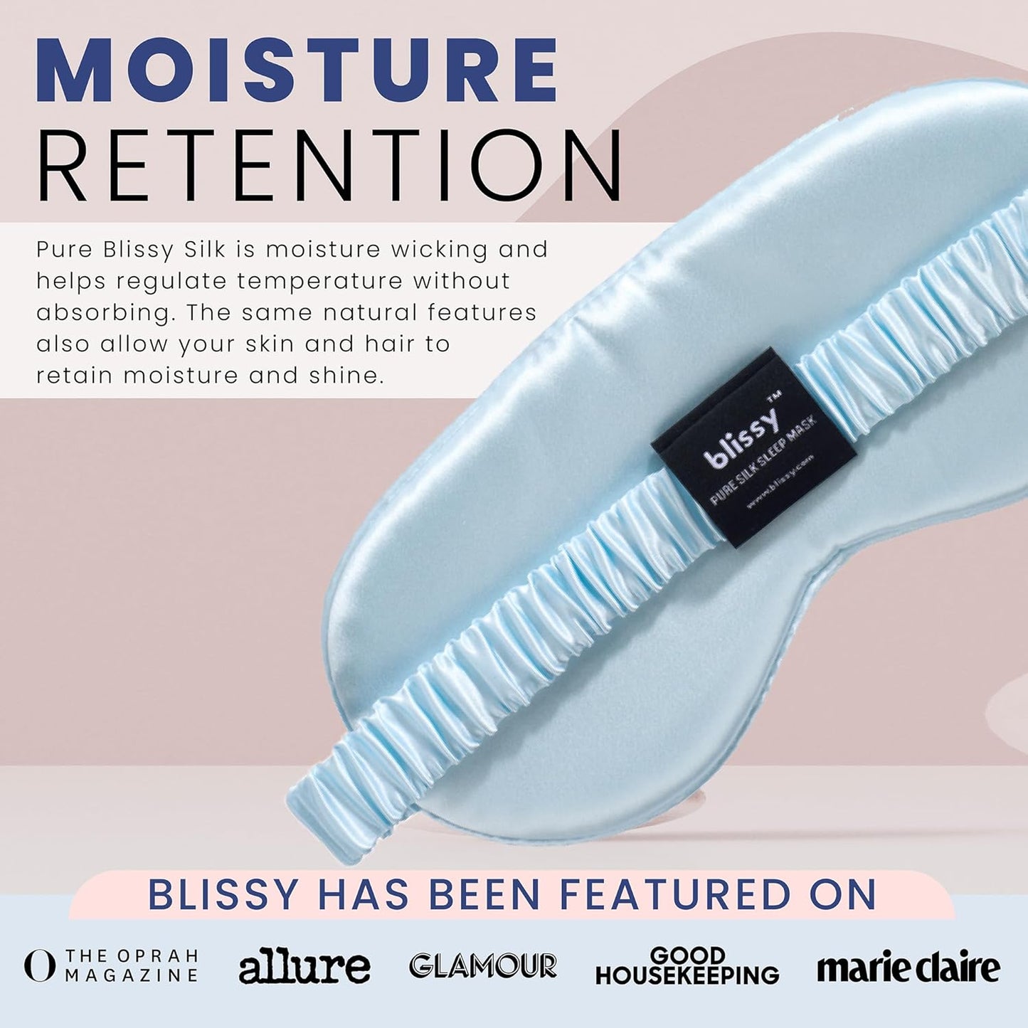 Blissy Silk Sleep Mask - Silk Eye Sleeping Mask for Women & Men for Total Blackout - 100% Pure Mulberry Silk, 22 Momme 6a Fibers - Blindfold Silk Sleep Mask Side Sleeper Eye Cover (Sky Blue)