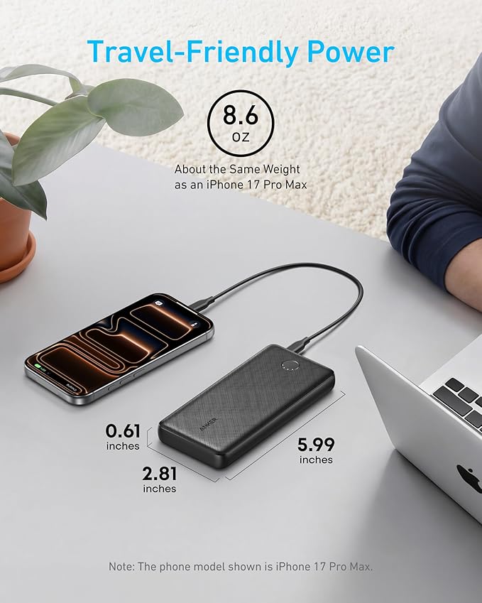 Anker Power Bank(PowerCore 10K), Compact Travel-Ready 10,000mAh Battery Pack with PowerIQ Charging Technology, 5V/3A High-Speed Charging for iPhone, iPad,and More(USB-C Input and Output(Black), 1pack)