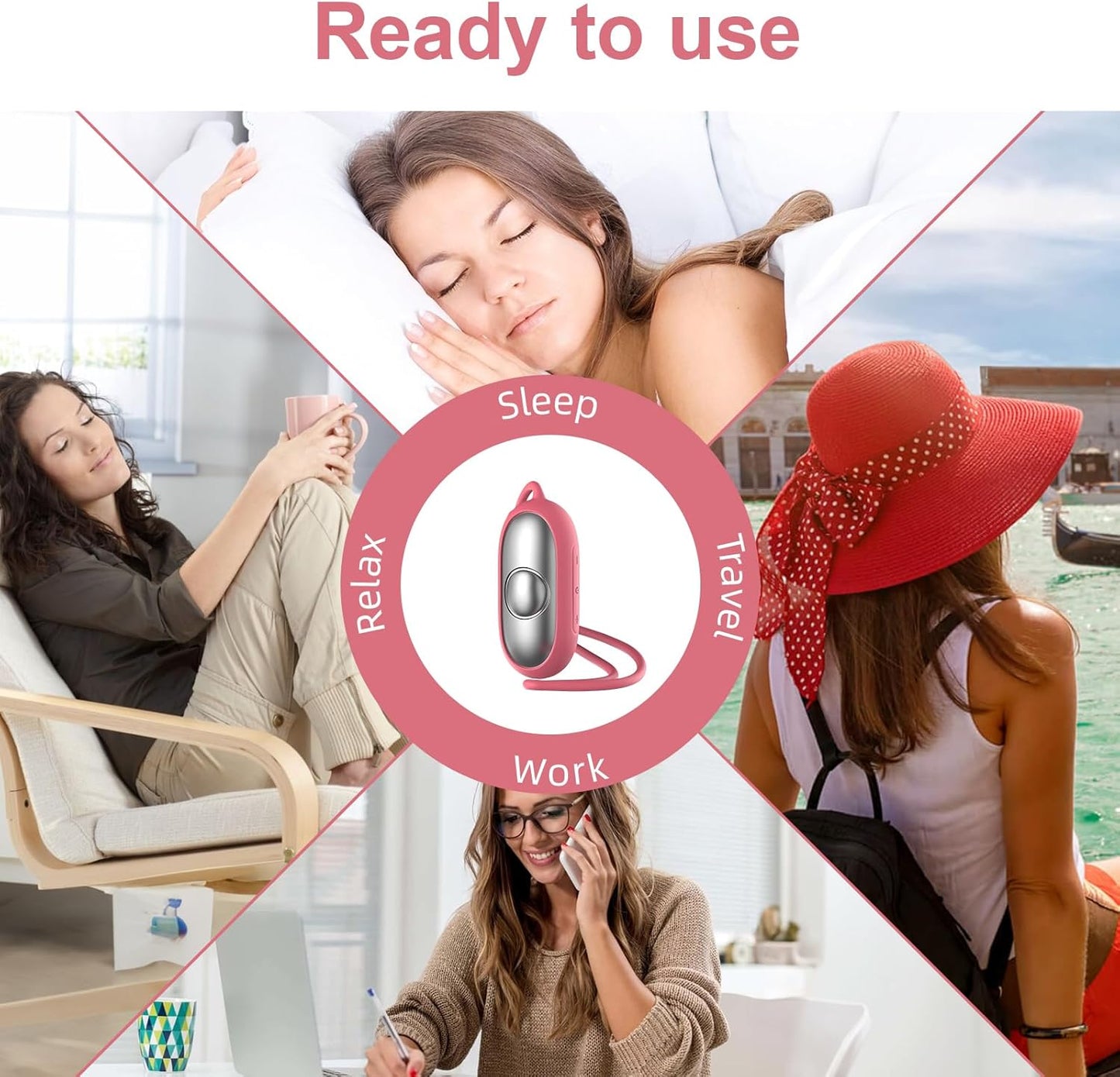 Sleep Aid Device, Micro-Current Sleep Instrument Device, Portable Rechargeable Sleep aid Improve Deep Sleep (Pink)