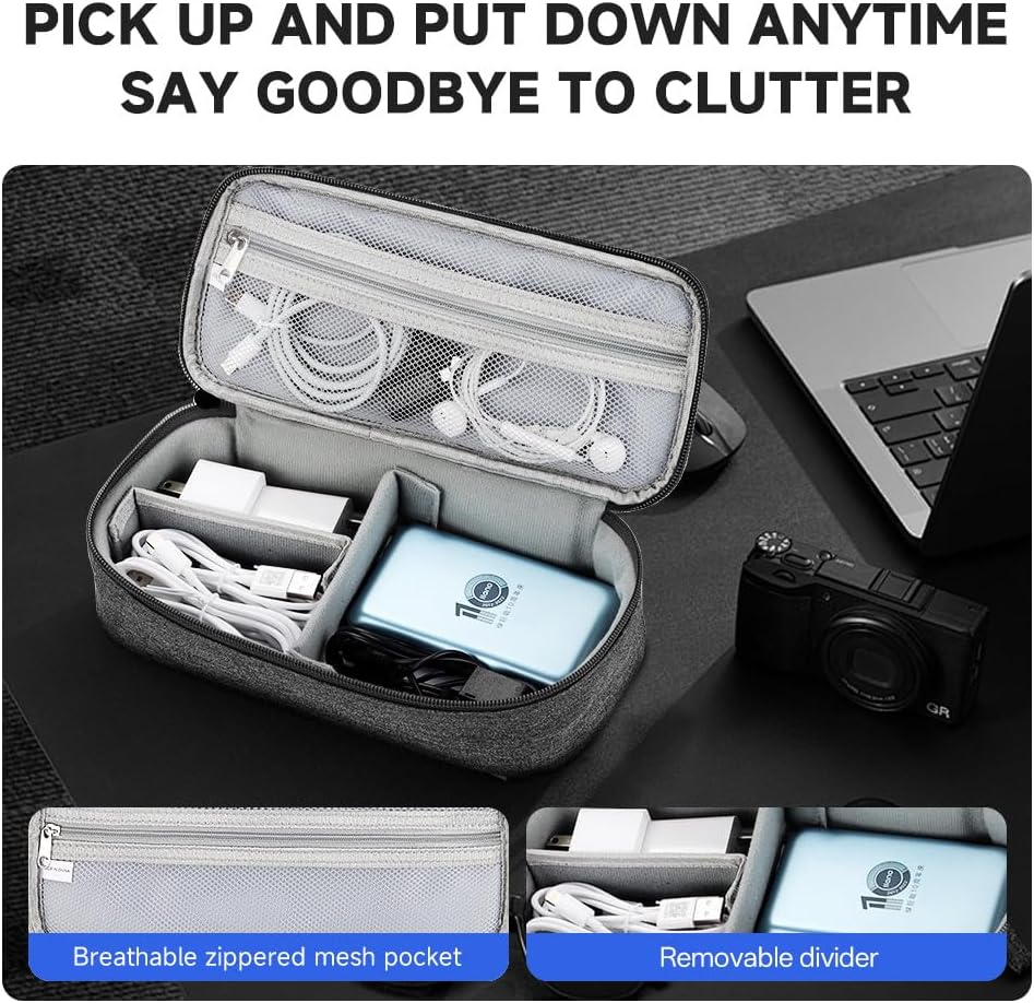 Teskyer Electronics Organizer Travel Case, Waterproof Portable Tech Accessories Pouch with Organized Compartments for Cables, Phone, Chargers, Earphone, Dark Grey