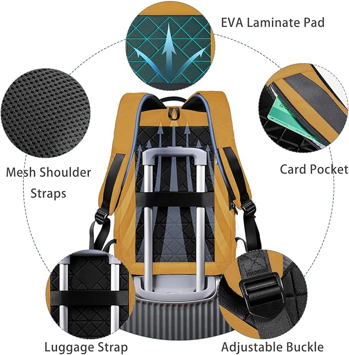 hk Backpack for Men Business Slim Backpack with USB Charger Computer Lightweight Anti-theft Travel (Yellow, 17.3 Inch)