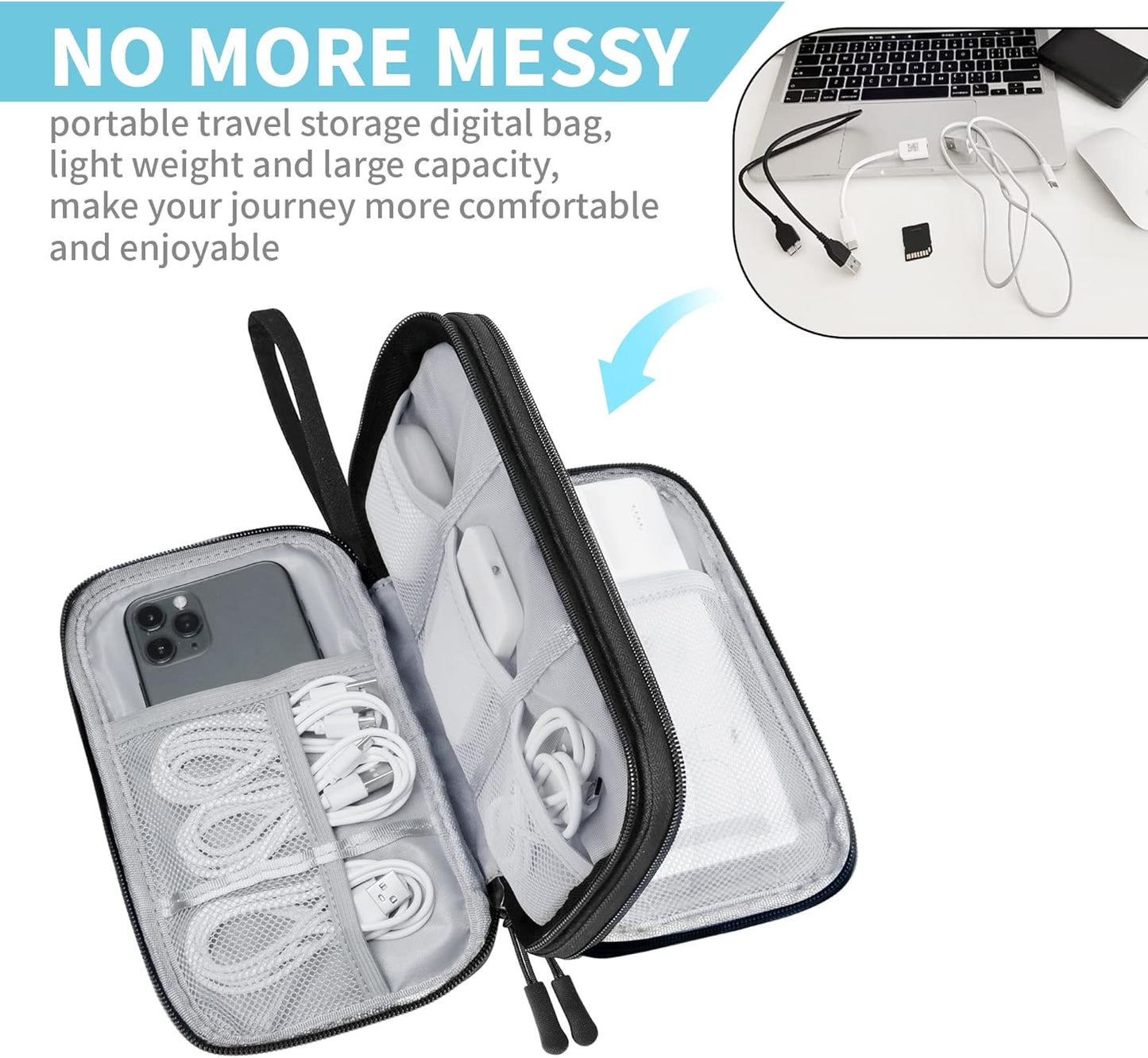 Electronics Organizer Travel Case,Electronic Accessories Storage Bag,Portable Waterproof Cable Organizer Bag,Travel Cord Organizer Bag for Small Charging Cord Storage,Cables,SD Card-Black