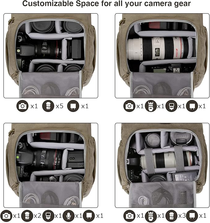 BAGSMART Camera Backpack, DSLR SLR Waterproof Camera Bag with 15 Inch Laptop Compartment & Tripod Holder & Rain Cover, Green