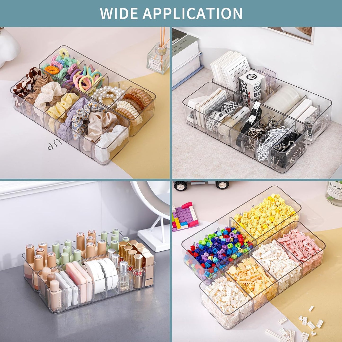 Yesesion Clear Plastic Cable Organizer Box with Adjustment Compartments, Desk Accessories Storage Case with 10 Wire Ties for Drawer, Office Supplies, Electronic Management, Battery and Charger