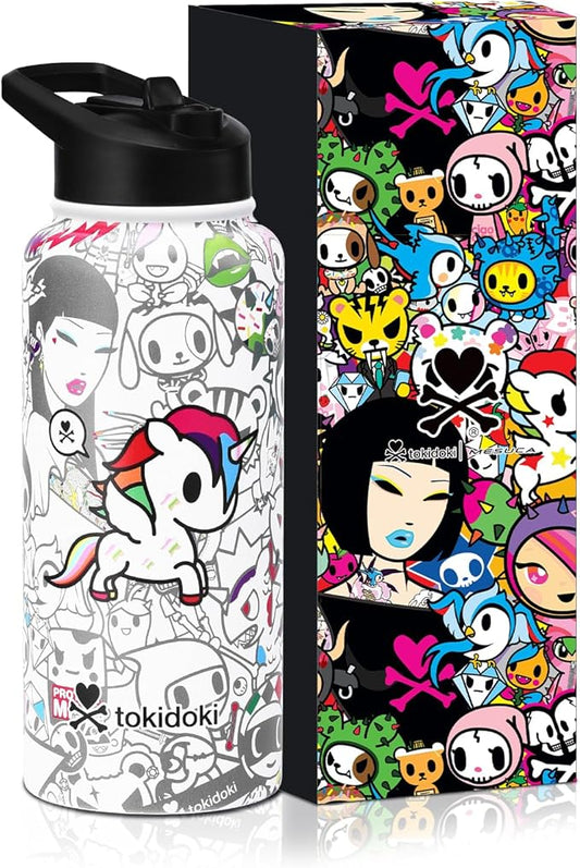 Tokidoki Unicorno Bottle 32oz Insulated Stainless Steel Water Bottle with Reusable Vacuum Insulated Water Bottle Tumbler with Leak Proof Flip Bottle for Sport Travel Office(BN allstars)
