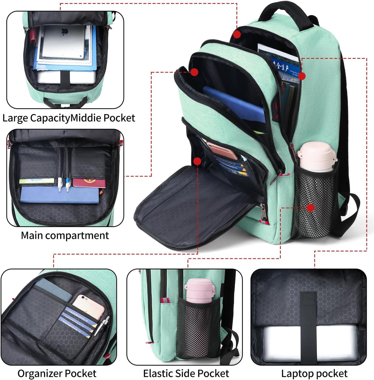 Travel Laptop Backpack, Anti Theft Backpack for Men and Women with USB Charging Port Business Computer Backpack Bag (Green, 15.6 Inch)