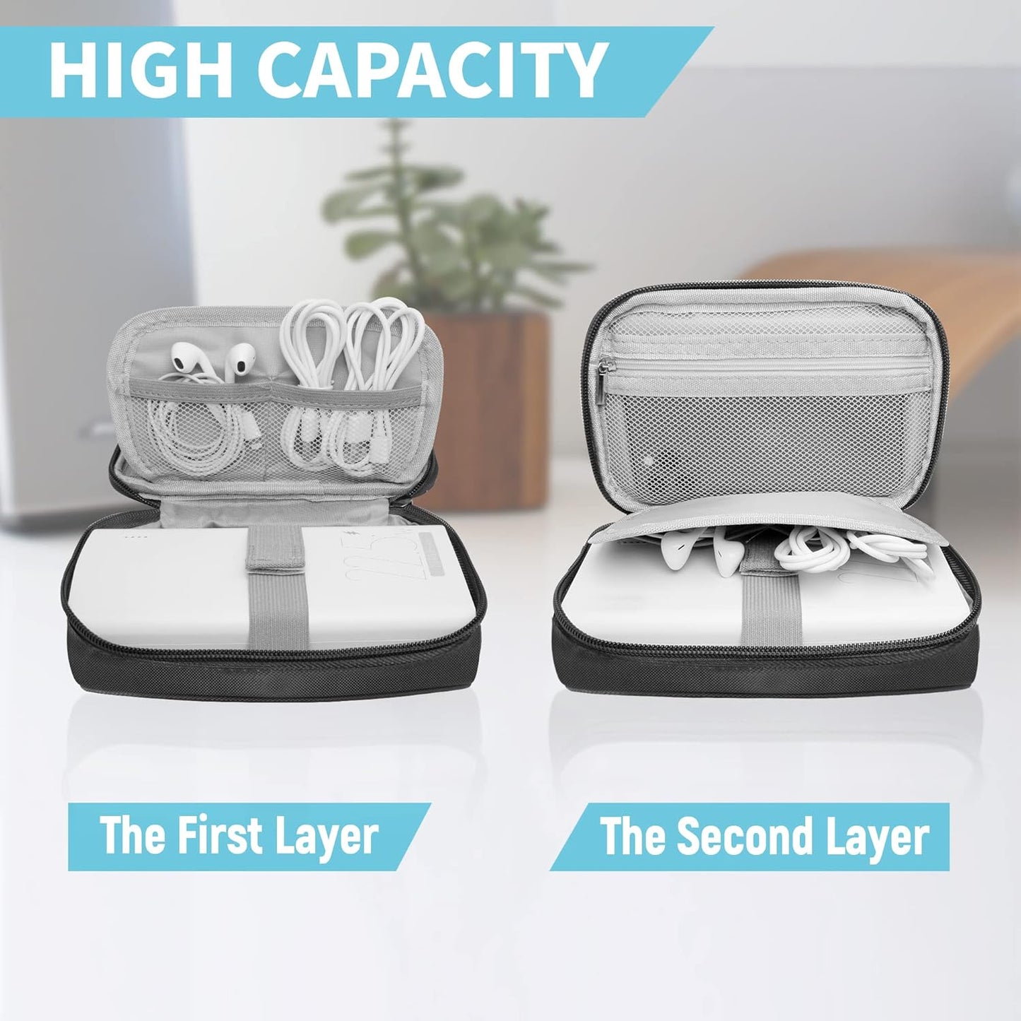 Electronics Travel Organizer,Portable Waterproof Electronic Travel Storage Bag for Small Charging Cord Storage,Charger,Small Electronics,SD Card etc,for Travel,Business -Black