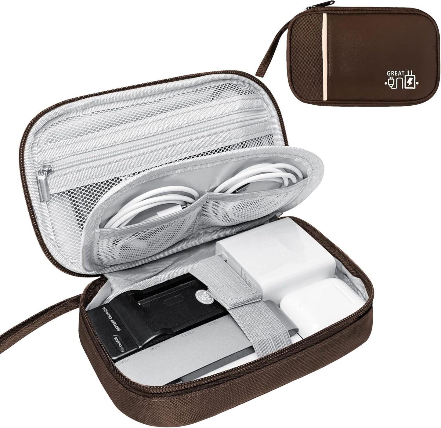 Travel Cable Organizer Bag Pouch Electronic Accessories Carry Case Portable Waterproof All-in-One Storage Bag for Cable,Charger, Phone, Hard Drive，SD Card-Coffee