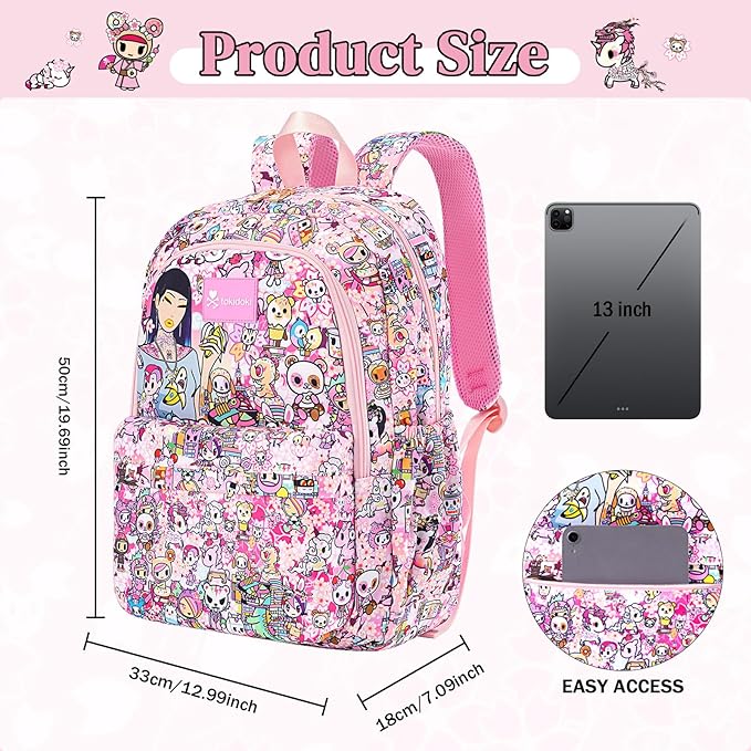 Tokidoki Unicorno Backpack Laptop Backpack for Women, Cartoon Pink Backpack Large Carry on Backpack College Bookbag Casual Daypack for Travel Outdoor Sports Hiking(Hanami Picnic)