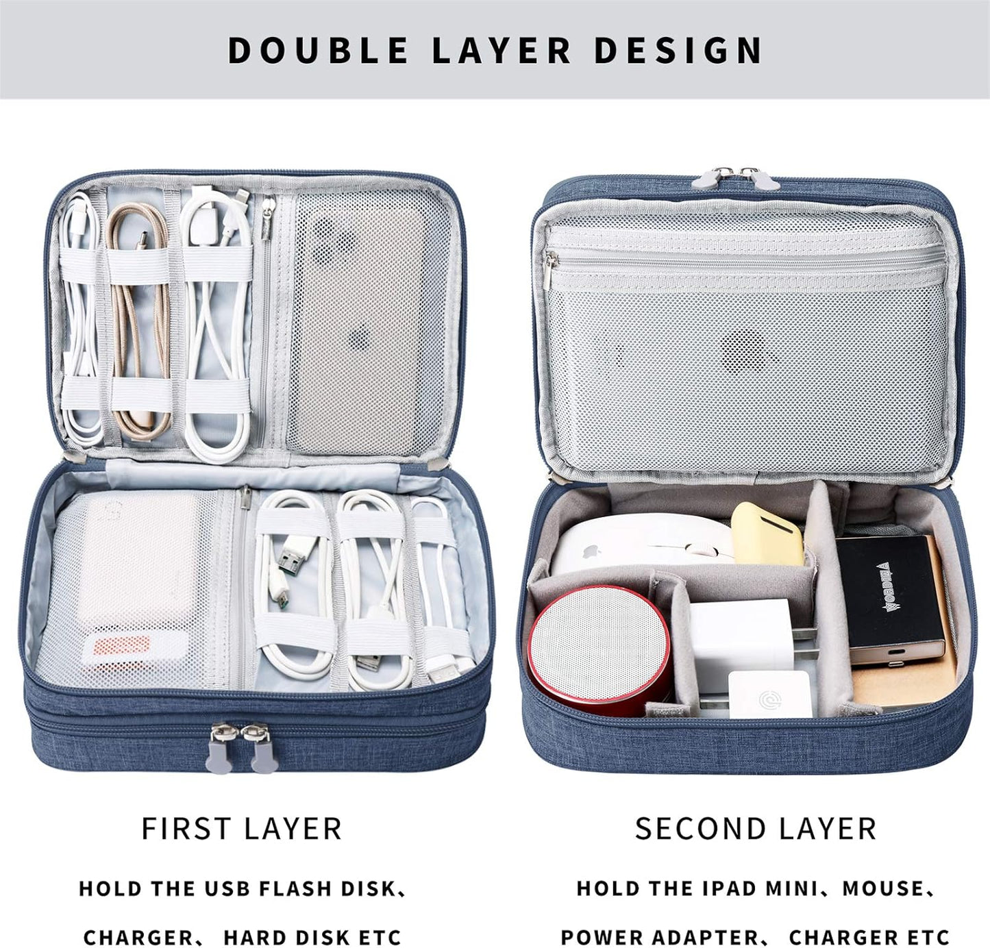 mygreen Electronic Organizer Travel Cable Organizer Bag for Hard Drives, Cables, Charger, Phone, USB, SD Card Dark Blue