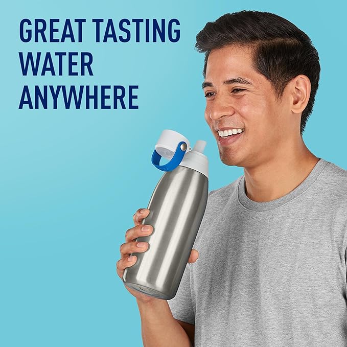 Brita Stainless Steel Premium Filtering Water Bottle, BPA-Free, Reusable, Insulated, Replaces 300 Plastic Water Bottles, Filter Lasts 2 Months or 40 Gallons, Includes 1 Filter, Stainless - 32 oz