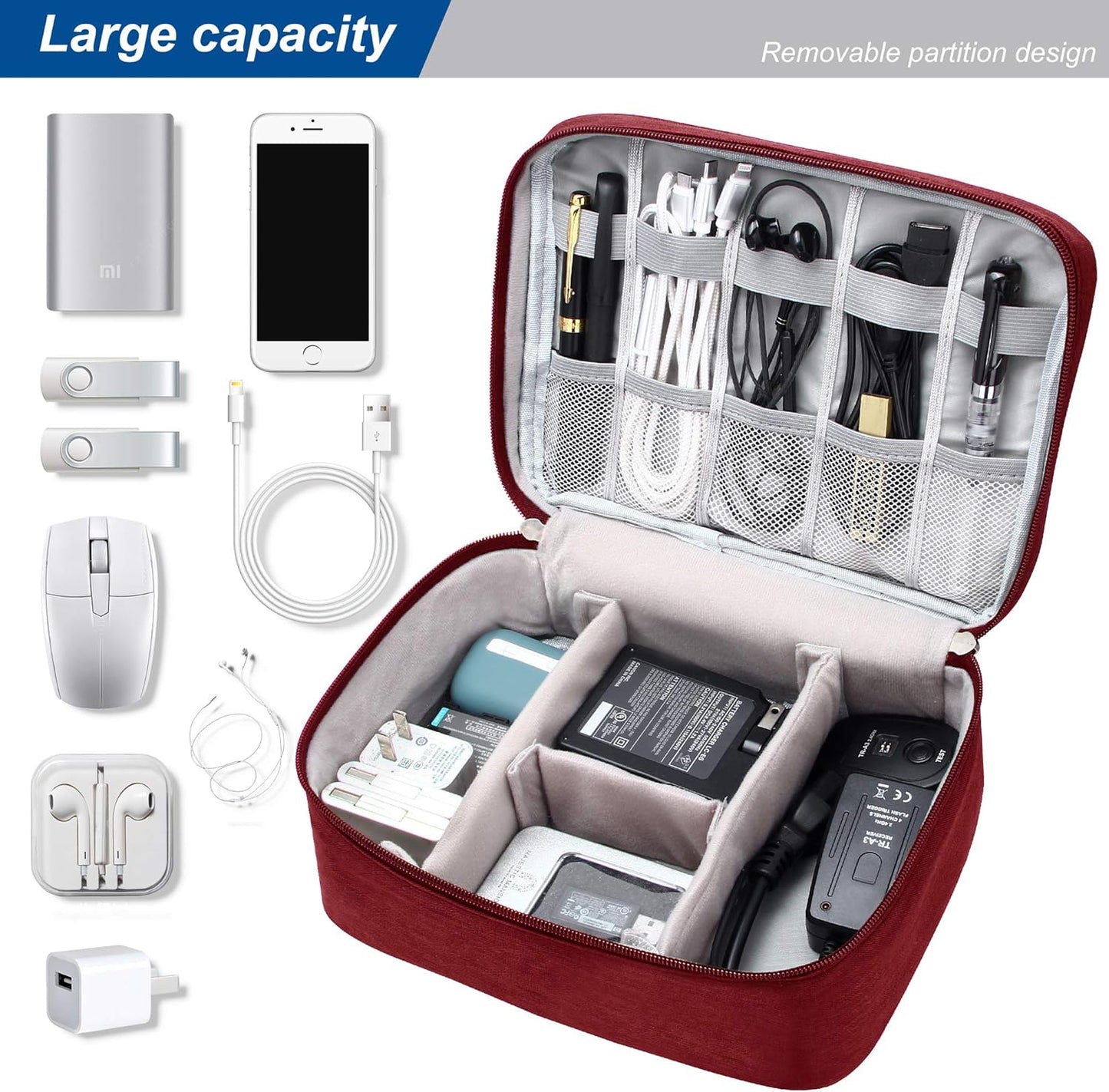 Electronics Organizer Travel Universal Cable Organizer Bag Waterproof Electronics Accessories Storage Cases for Cable, Charger, Phone, USB, SD Card, Hard Drives, Power Bank, Cords