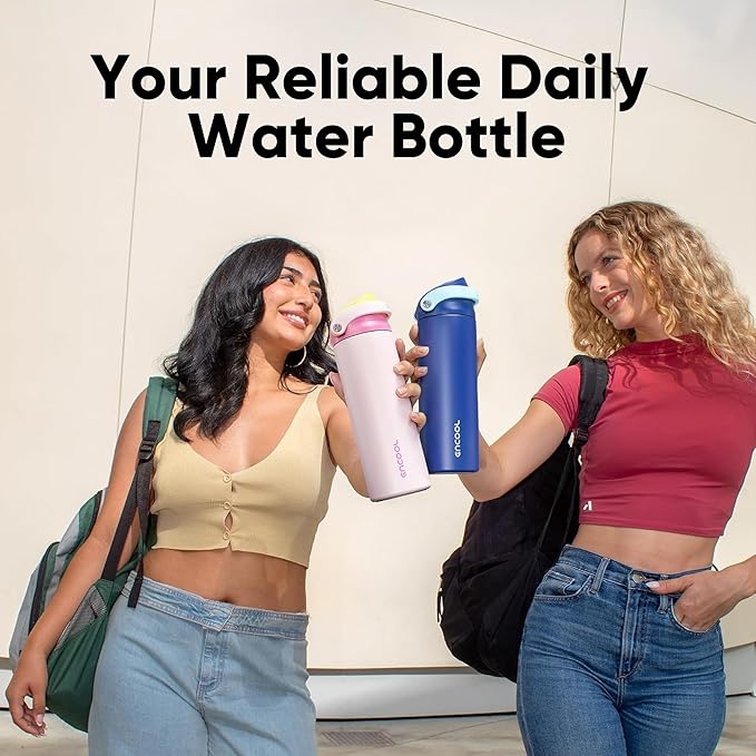 ENCOOL Leakproof Insulated Water Bottle with Straw Dual-Sip Water Bottle Bag-Safe Design for Work, Commute & Gym – Keeps Drinks Cold All Day, 32 oz, Poppy Pink