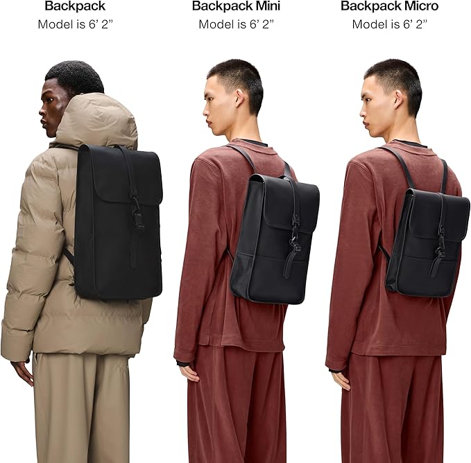 RAINS Backpack Mini - Black Waterproof Backpack for men and Women - Fits 13" Laptop - Durable Compact Water Resistant Bag for Everyday Use, Travel, and Work - 2 Year Warranty