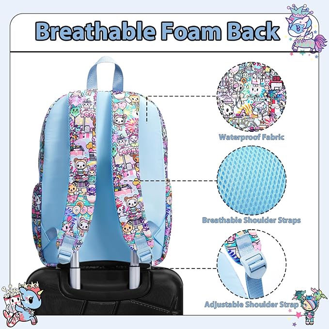 Tokidoki Unicorno Backpack Laptop Backpack for Women, Cartoon Blue Backpack Large Carry on Backpack College Bookbag Casual Daypack for Travel Outdoor Sports Hiking(Candy Carnival)