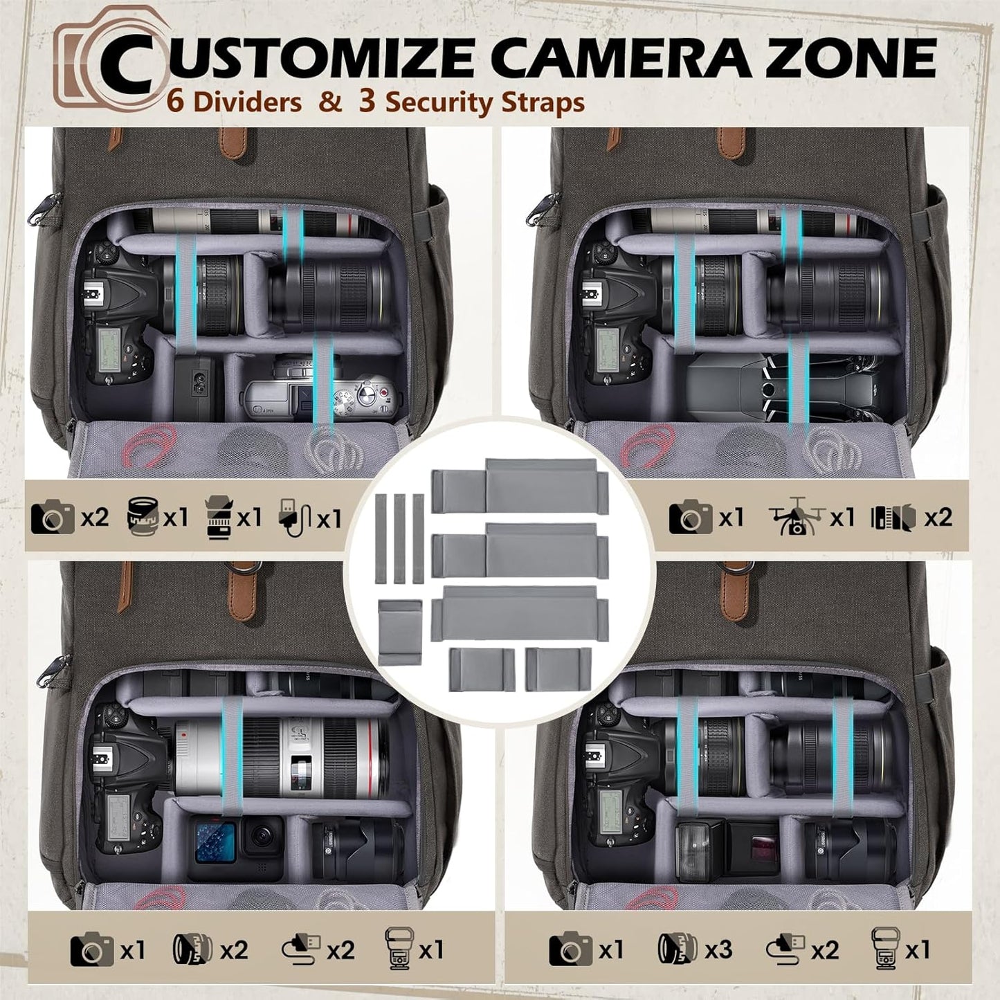 RAINSMORE Camera Bag Backpack for DSLR/SLR Mirrorless 15.6 Inch Laptop Camera Back Pack for Photographers Anti-Theft Photography Bags Case with Tripod Holder & Rain Cover, Dark Grey