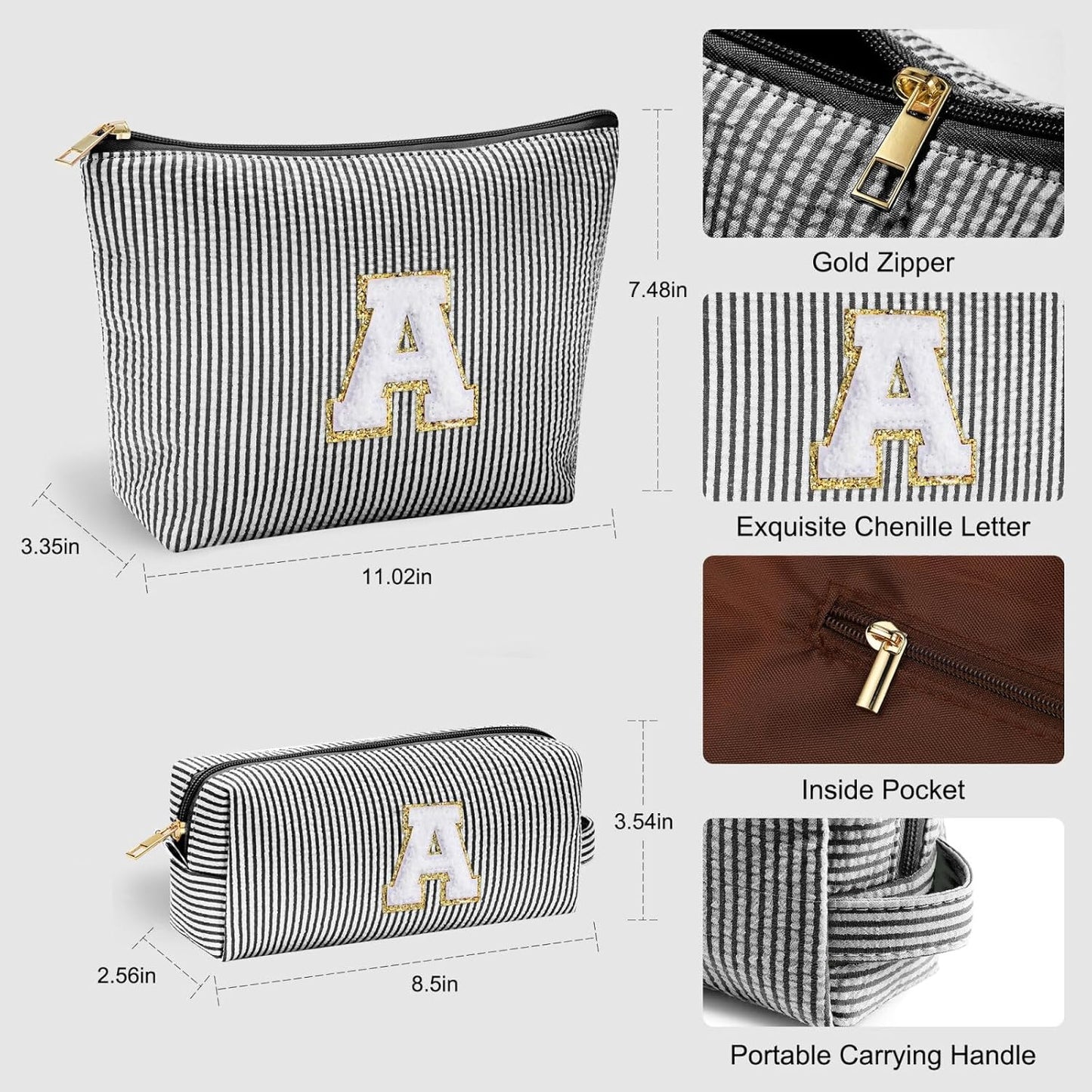 YOOLIFE Mothers Day Gifts - Graduate Gifts for Her Personalized Best Friend Birthday Gifts for Women Her Sister Gifts from Sister Monogram Makeup Bag Cosmetic Bag Toiletry Pouch Make Up Case Black M