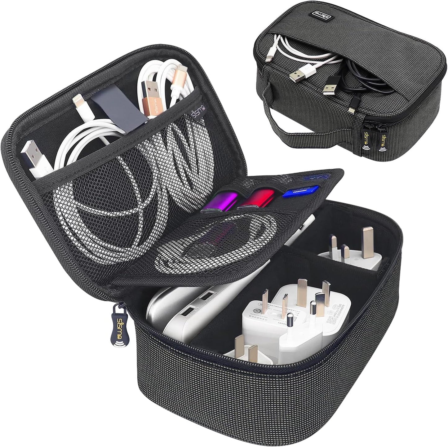 sisma Travel Electronics Organizer Tech Accessories Case Small Carrying Bag for Charging Cables Phone Chargers USB Plugs Power Cords Earbuds Adapter - Special Edition