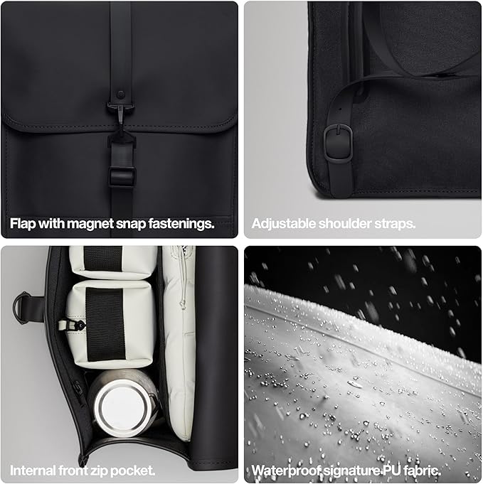 RAINS Backpack Mini - Black Waterproof Backpack for men and Women - Fits 13" Laptop - Durable Compact Water Resistant Bag for Everyday Use, Travel, and Work - 2 Year Warranty