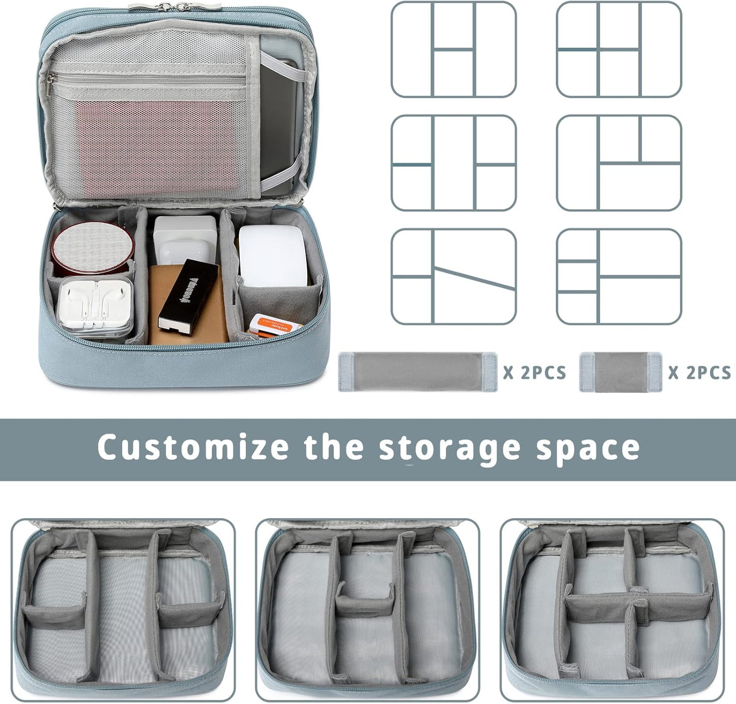 mygreen Electronics Travel Organizer, Watreproof Electronic Accessories Case Portable Double Layer Cable Storage Bag for Cord, Charger, Flash Drive, Phone, Ipad Mini, SD Card, Gifts for Him Grey