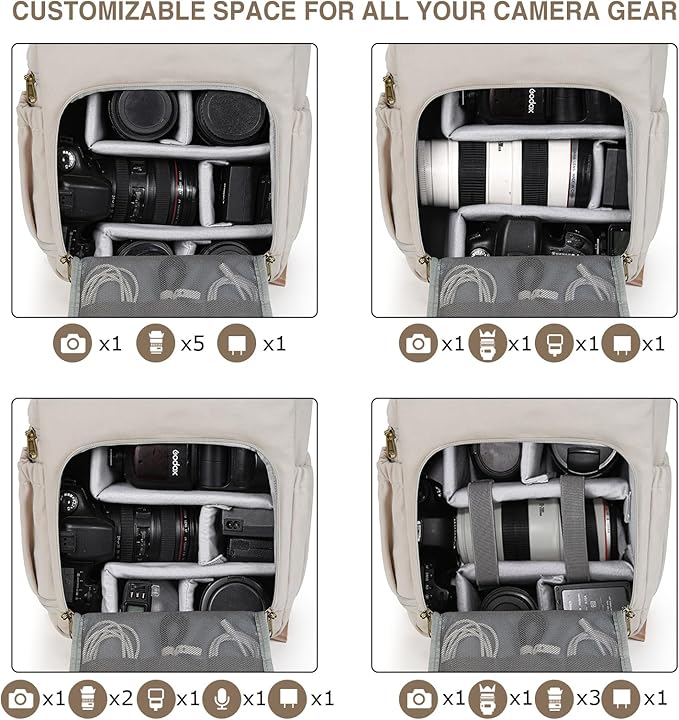 BAGSMART Camera Backpack, DSLR Camera Bag Backpacks for Photographers, Waterproof Anti-Theft Photography Backpack with 15 Inch Laptop Compartment & Tripod Holder, Ivory White