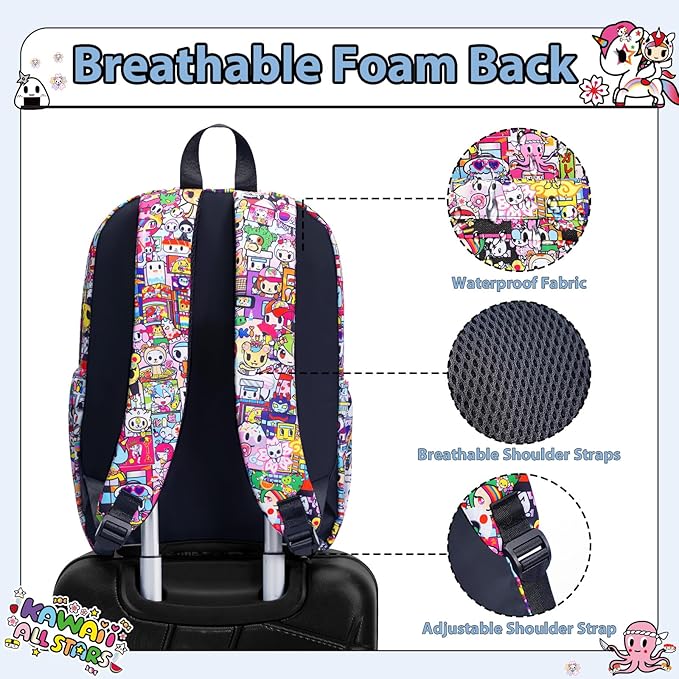 Tokidoki Unicorno Backpack Laptop Backpack for Women, Cartoon Black Backpack Large Carry on Backpack College Bookbag Casual Daypack for Travel Outdoor Sports Hiking(Kawaii Metropolis)