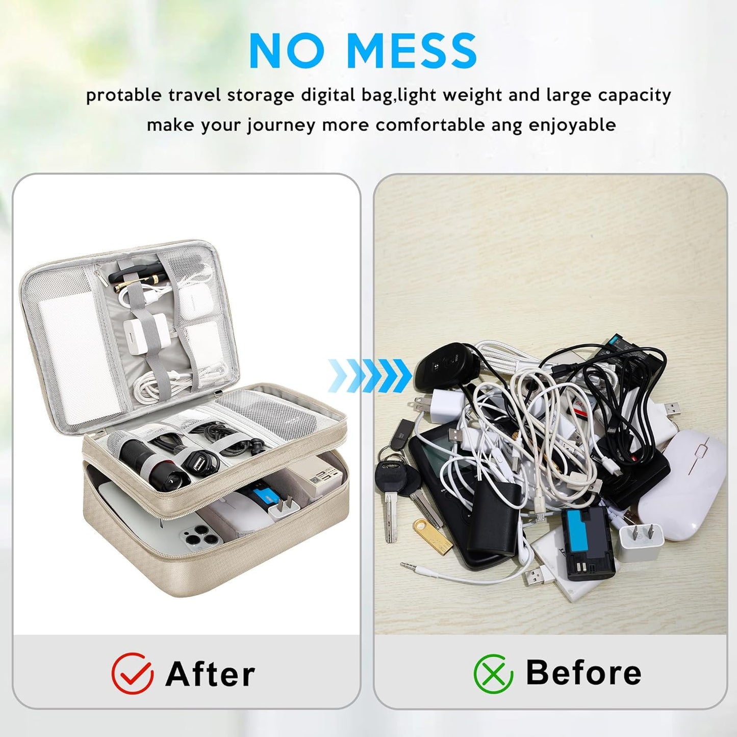 Electronic Organizer Travel Case, Travel Cord Organizer Case Portable Waterproof Cable Organizer Bag for Charger, Cord, USB, Power Bank, Earphone