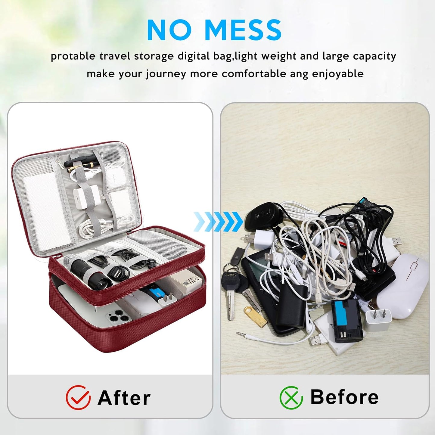 Electronic Organizer Travel Case, Travel Cord Organizer Case Portable Waterproof Cable Organizer Bag for Charger, Cord, USB, Power Bank, Earphone