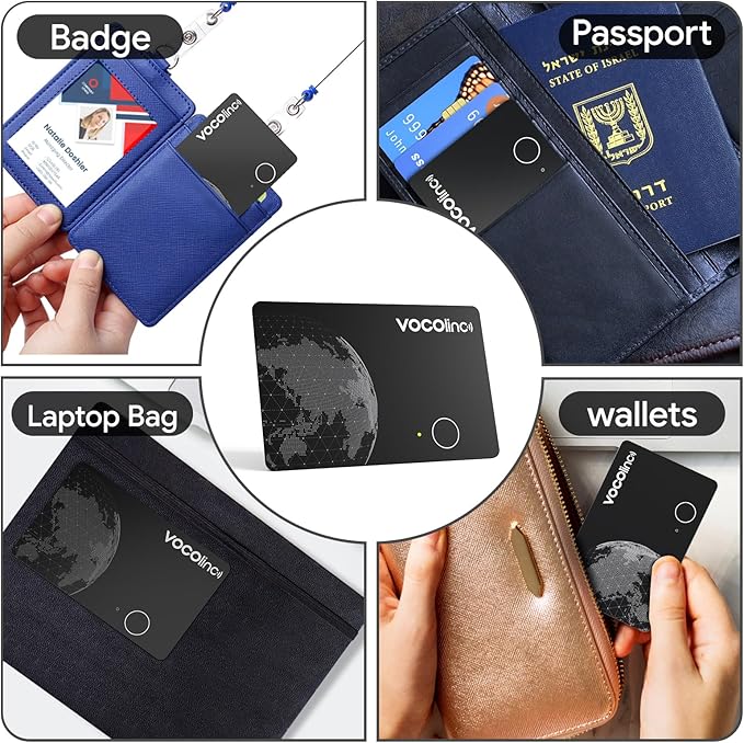 VOCOlinc Air Tag Smart Card for Android & iOS, New Dual System Rechargeable Wallet Tracker Work with Google Find Hub or Apple Find My APP, Item Finder Locator for Luggage, Suitcase. Slim 1.6mm, 2 Pack