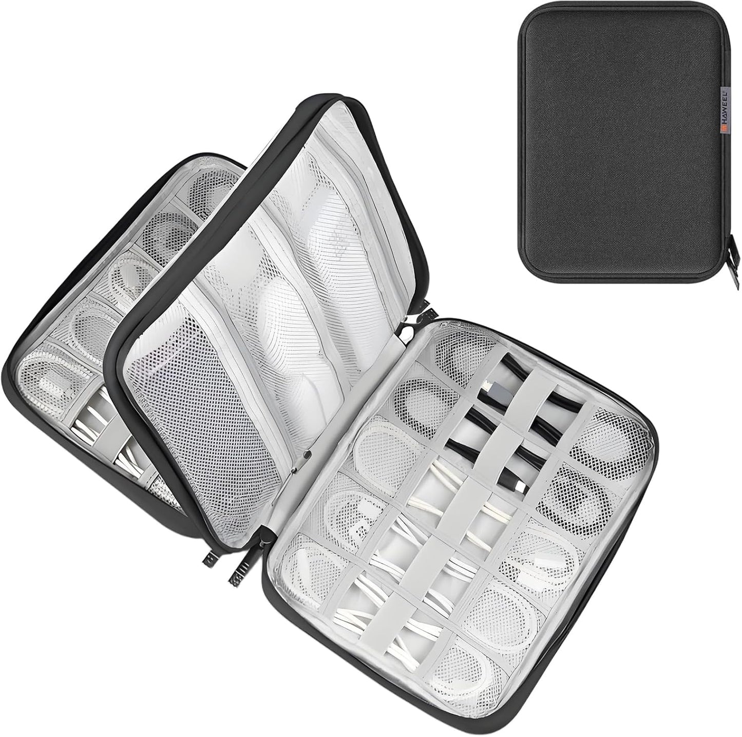 Electronic Accessories Organizer Carry Bag, Travel Cable Storage Case Portable Waterproof Double Layers All-in-One Storage Bag for Cord, Charger, Earphones, U Disk, USB Cable (L)