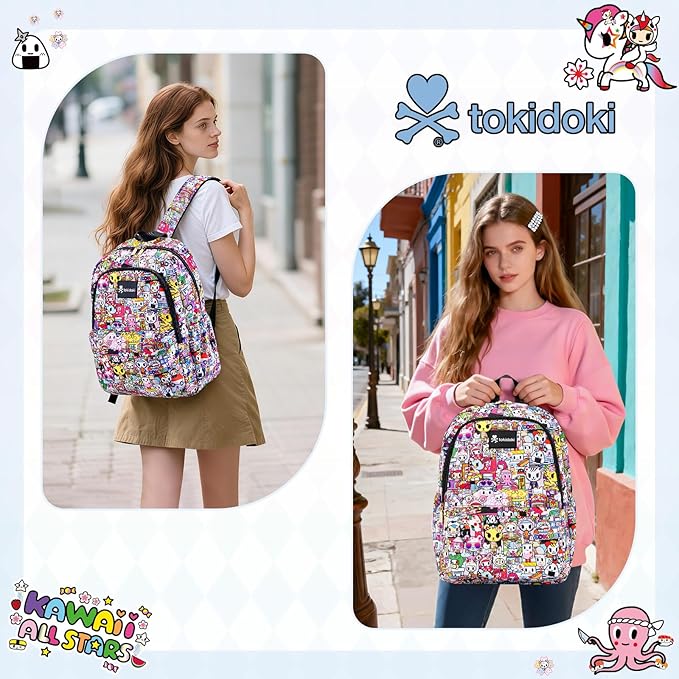 Tokidoki Unicorno Backpack Laptop Backpack for Women, Cartoon Black Backpack Large Carry on Backpack College Bookbag Casual Daypack for Travel Outdoor Sports Hiking(Kawaii Metropolis)