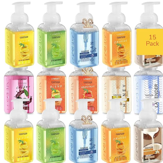 (15 Pack) Foaming Hand Soap - Hand Soap with Aloe Vera and Essential Oils - Alcohol-Free Hand Wash in Citrus Blend, Lemon, Orange, Lime, Grapefruit, Black Cherry Fragrances & More, Scented Hand Wash