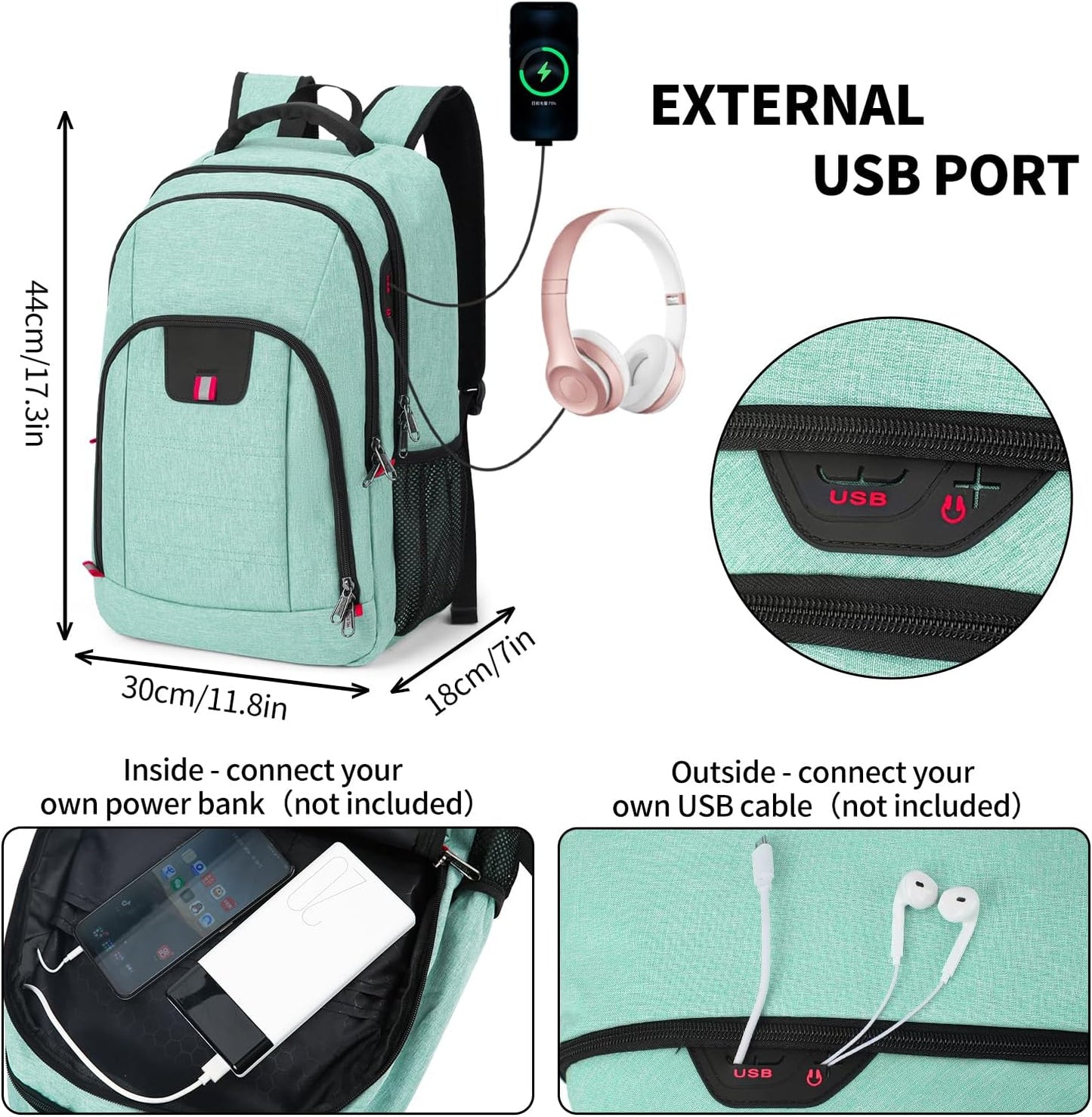 Travel Laptop Backpack, Anti Theft Backpack for Men and Women with USB Charging Port Business Computer Backpack Bag (Green, 15.6 Inch)