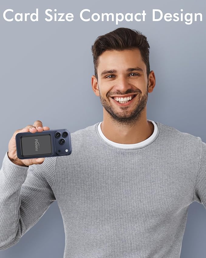 podoru for Magsafe Battery Pack, 5000mAh Magnetic Power Bank with Type-C Cable 20W PD Fast Charging Lighting Input Wireless Portable Charger for iPhone 17/16/15/14/13/12/ All Series-Black