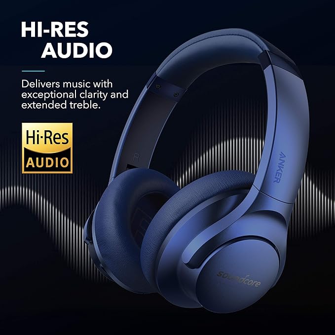 Soundcore Life Q20 Hybrid Active Noise Cancelling Wireless Bluetooth Headphones Over Ear with 40H Playtime, Hi-Res Audio, Deep Bass, Memory Foam Ear Cups and Headband (Renewed)