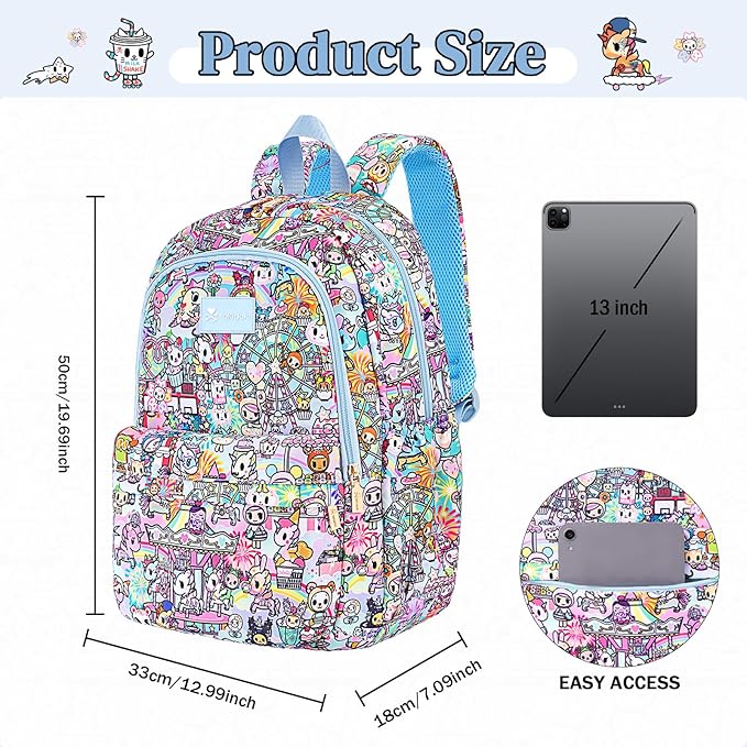 Tokidoki Unicorno Backpack Laptop Backpack for Women, Cartoon Blue Backpack Large Carry on Backpack College Bookbag Casual Daypack for Travel Outdoor Sports Hiking(Candy Carnival)