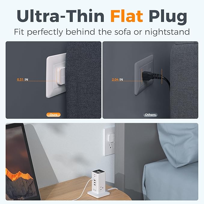 USB Charging Station for Multiple Devices PD 65W, TESSAN 9-in-1 USB C Charger Block for iPhone 17/16/15, MacBook, Tablet, Type C Desktop Charger with 3 AC, Home Travel Office Accessories, White