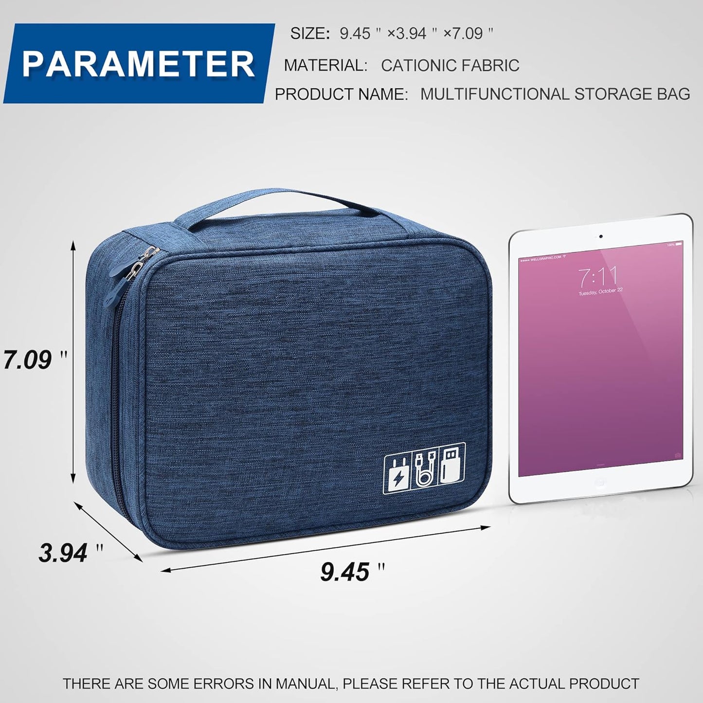 Electronics Organizer Travel Universal Cable Organizer Bag Waterproof Electronics Accessories Storage Cases for Cable, Charger, Phone, USB, SD Card, Hard Drives, Power Bank, Cords