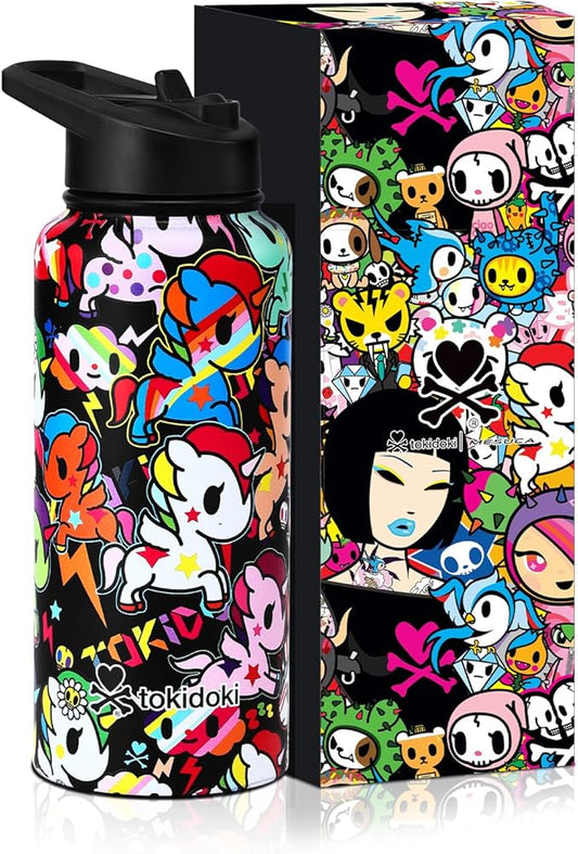 Tokidoki Unicorno Bottle 32oz Insulated Stainless Steel Water Bottle Reusable Vacuum Insulated Water Bottle Tumbler with Leak Proof Flip Bottle for Travel Office Gym(colorful unicorno)