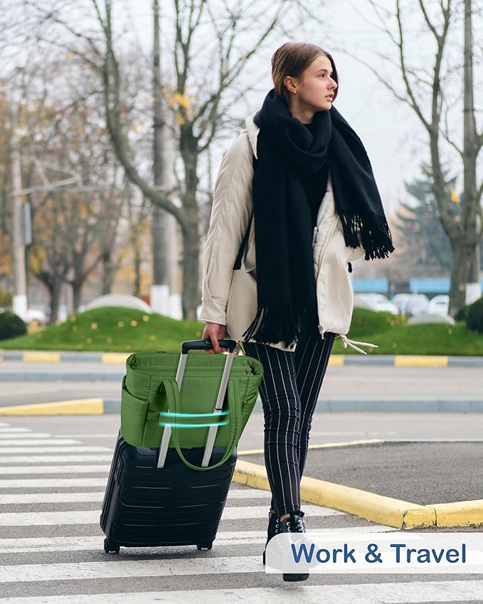 TOPDesign Puffy Tote Bag for Women with Cup Holder & Laptop Compartment & Cosmetic Bag & Trolley Sleeve for Work, Travel