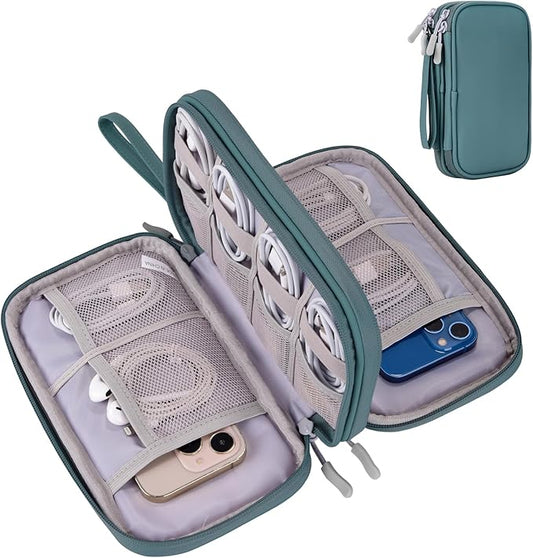 Electronics Travel Organizer Case, Carry On Essentials Pouch Bag for Tech Accessory, Cable, Chargers & Cords (Teal Blue, Medium)