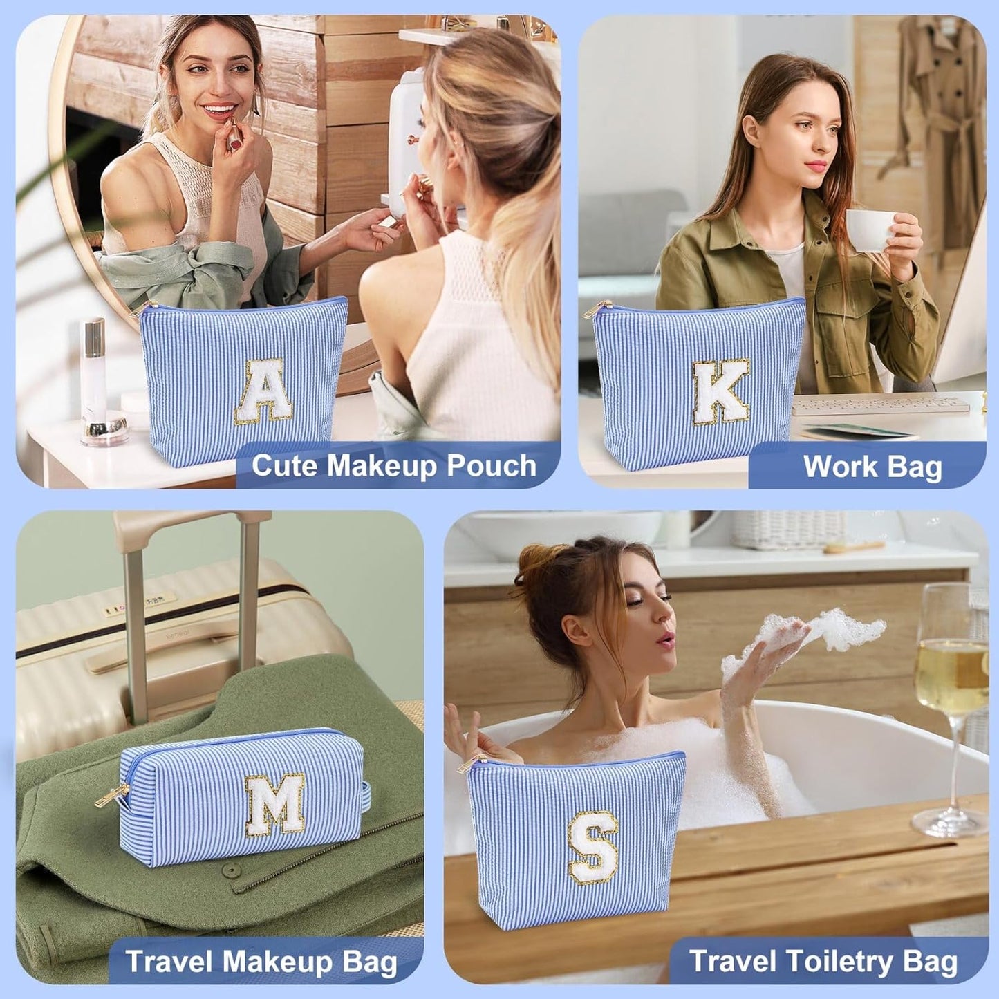 YOOLIFE Travel Makeup Bag for Women, Initial Make Up Bag with Makeup Brush Bag Monogram Makeup Bags 2 Pieces Cute Makeup Bag Personalized Sister Gifts Best Friend Birthday Gifts for Women Her Mom H