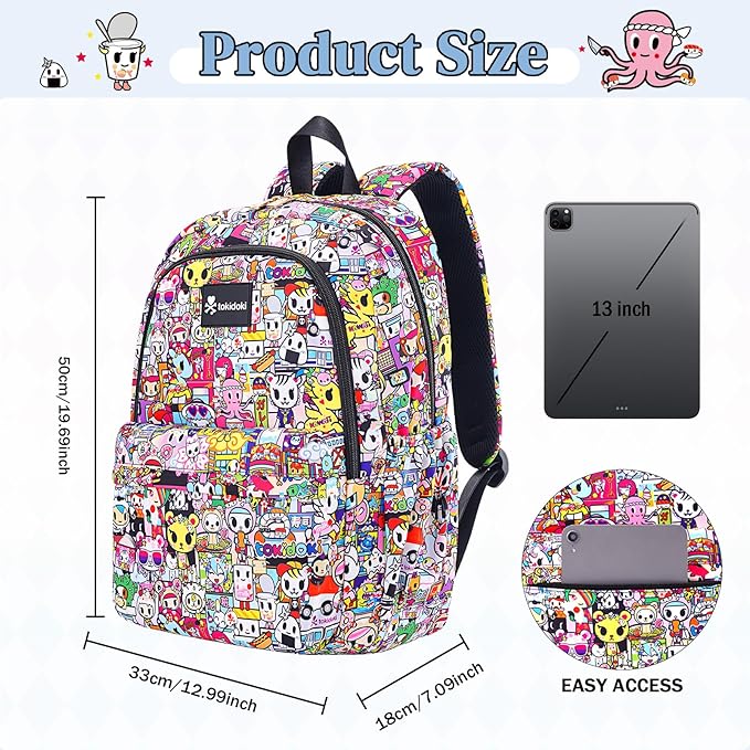 Tokidoki Unicorno Backpack Laptop Backpack for Women, Cartoon Black Backpack Large Carry on Backpack College Bookbag Casual Daypack for Travel Outdoor Sports Hiking(Kawaii Metropolis)