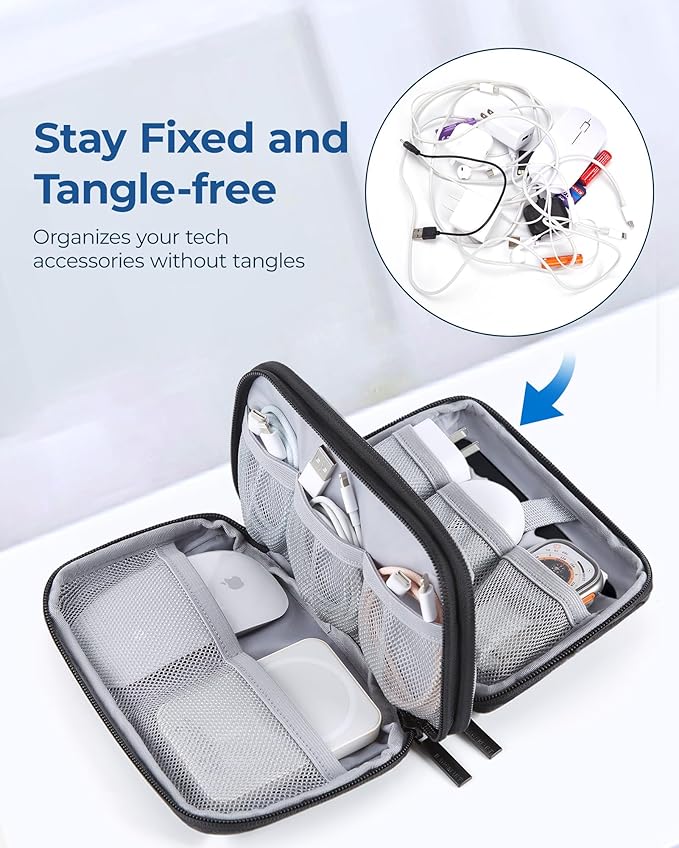 BAGSMART Electronics Organizer Travel Case, Cable Charger Cord Tech Organizer Pouch for Phone Charger Accessories, Bluish Green