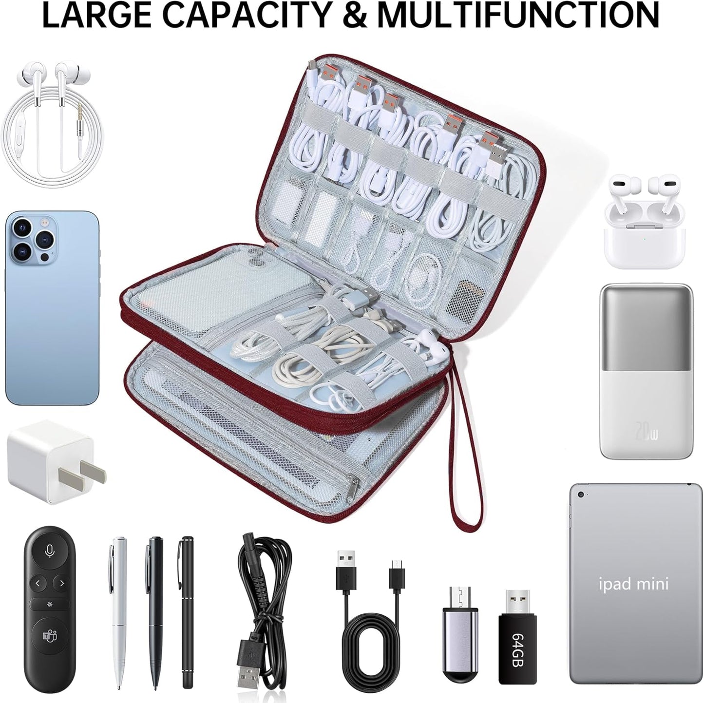 CILLA Electronics Organizer Travel, Travel Cord Organizer Case, Compact Electronics Accessories Bag for Cable, Cord, Charger, Phone