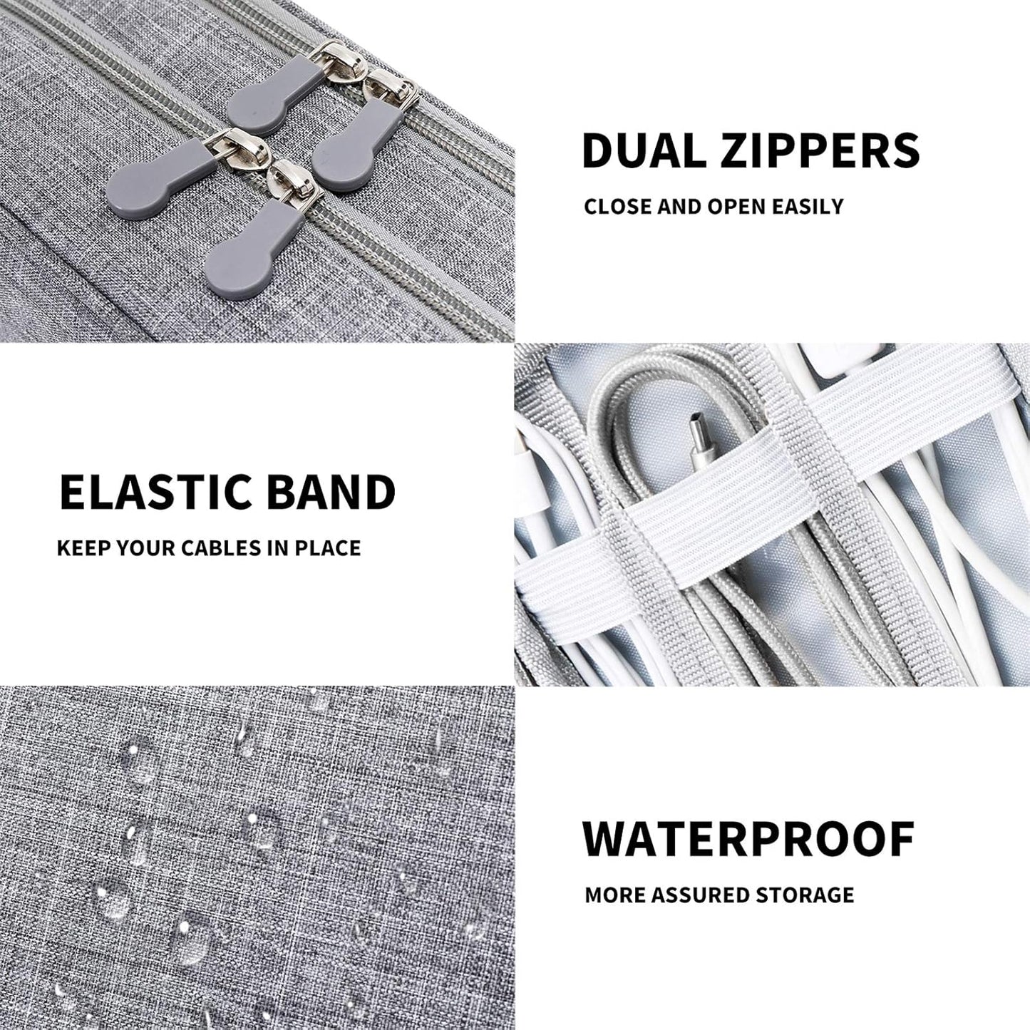 mygreen Electronics Organizer, Electronic Accessories Double Layer Travel Cable Organizer Cord Storage Bag for Cables, Power Bank, USB Flash Drive and More Gray